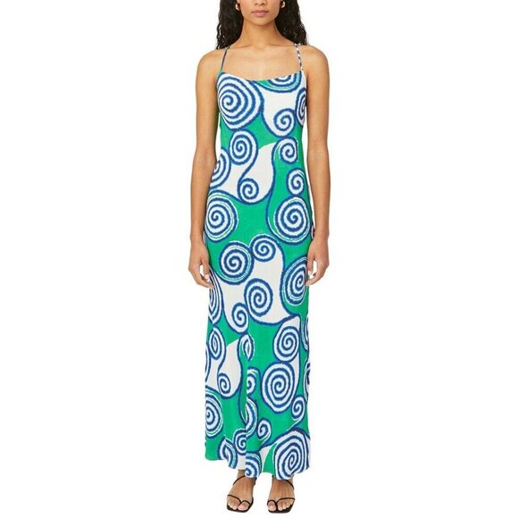 Rhode Jemima Open Back Maxi Dress Green Swirl Lagoon Womens Size 10 - Picture 2 of 8
